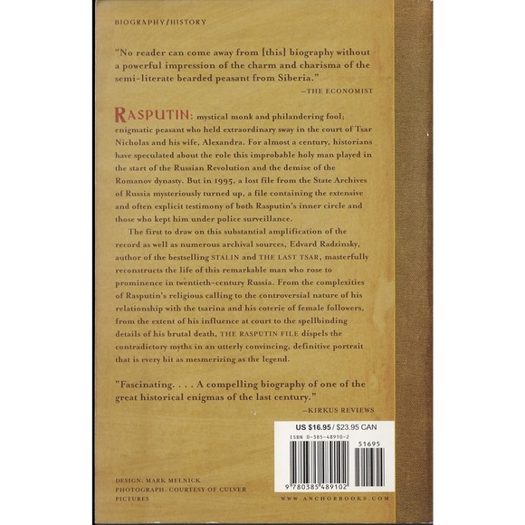 THE RASPUTIN FILE by EDVARD RADZINSKY anchor books 1st Edtion - Picture 2 of 3
